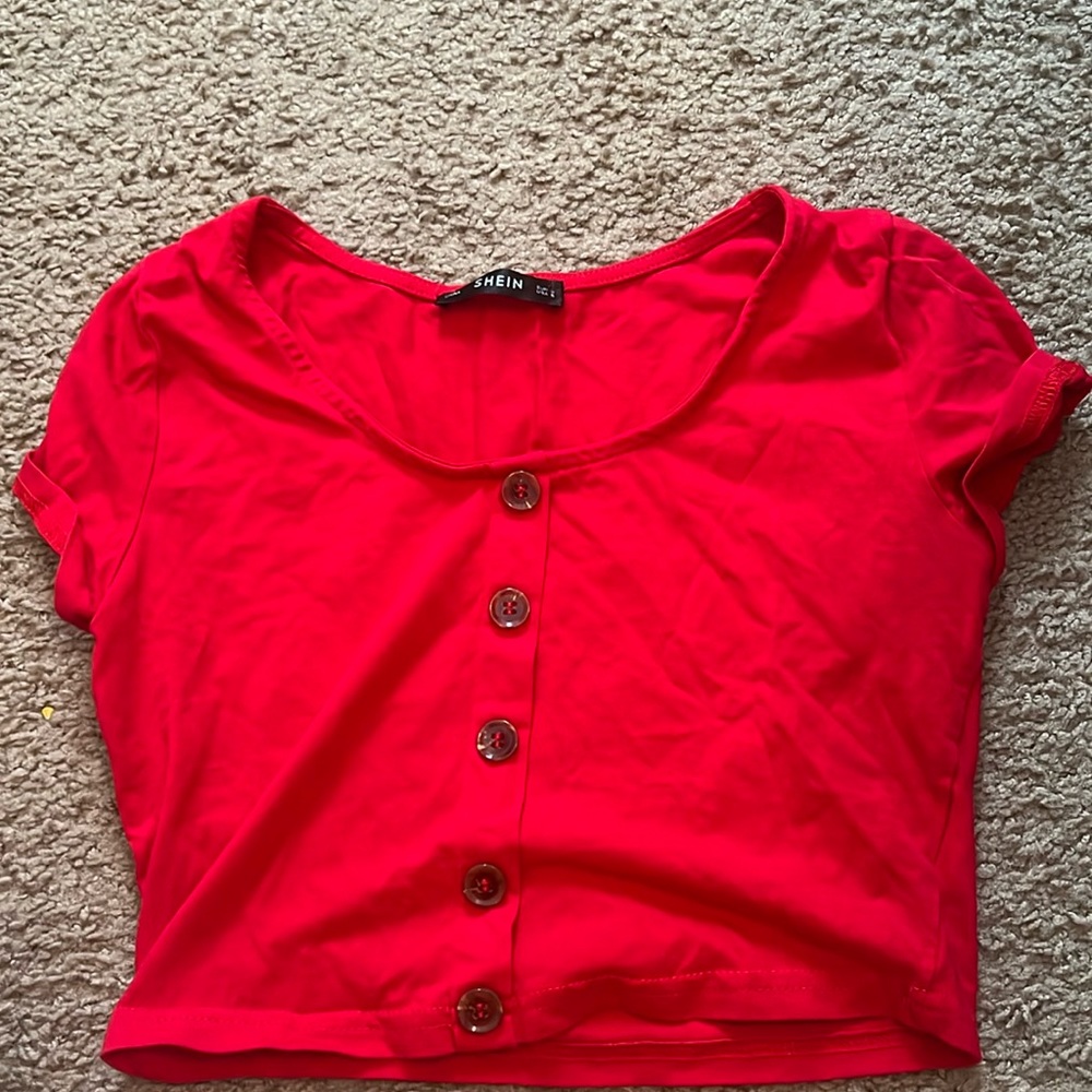 NEON BRIGHT RED CUTE CROPPED SHIRT